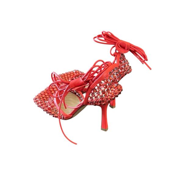 Bottega Veneta Mesh Crystal Embellished Sparkle Ankle Tie Heels NEW EU 38 US 8 - Picture 8 of 15